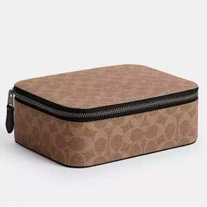 NWT Coach Tech Organizer Zip Case Signature Gunmetal/Khaki/Black CY392🤎🖤